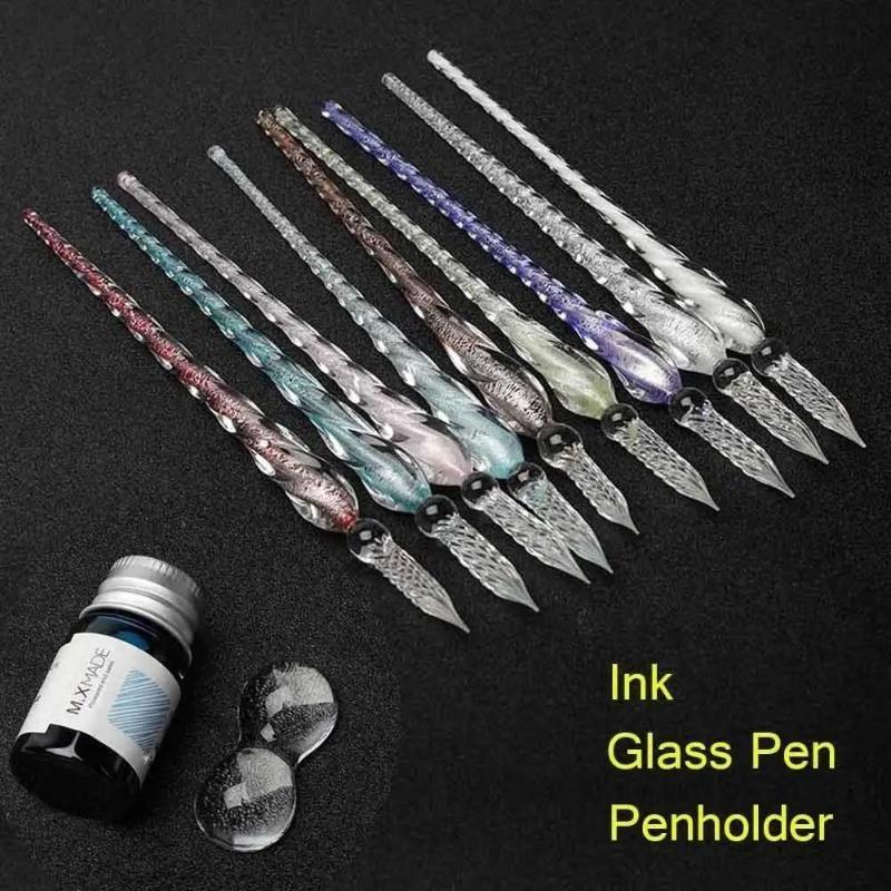 Fountain Pen Ink - Farbiges Kristallglas-Tauchstift-Set mit Geschenkbox, Goldpulver-Farbtinte, Unterschriftenstift,