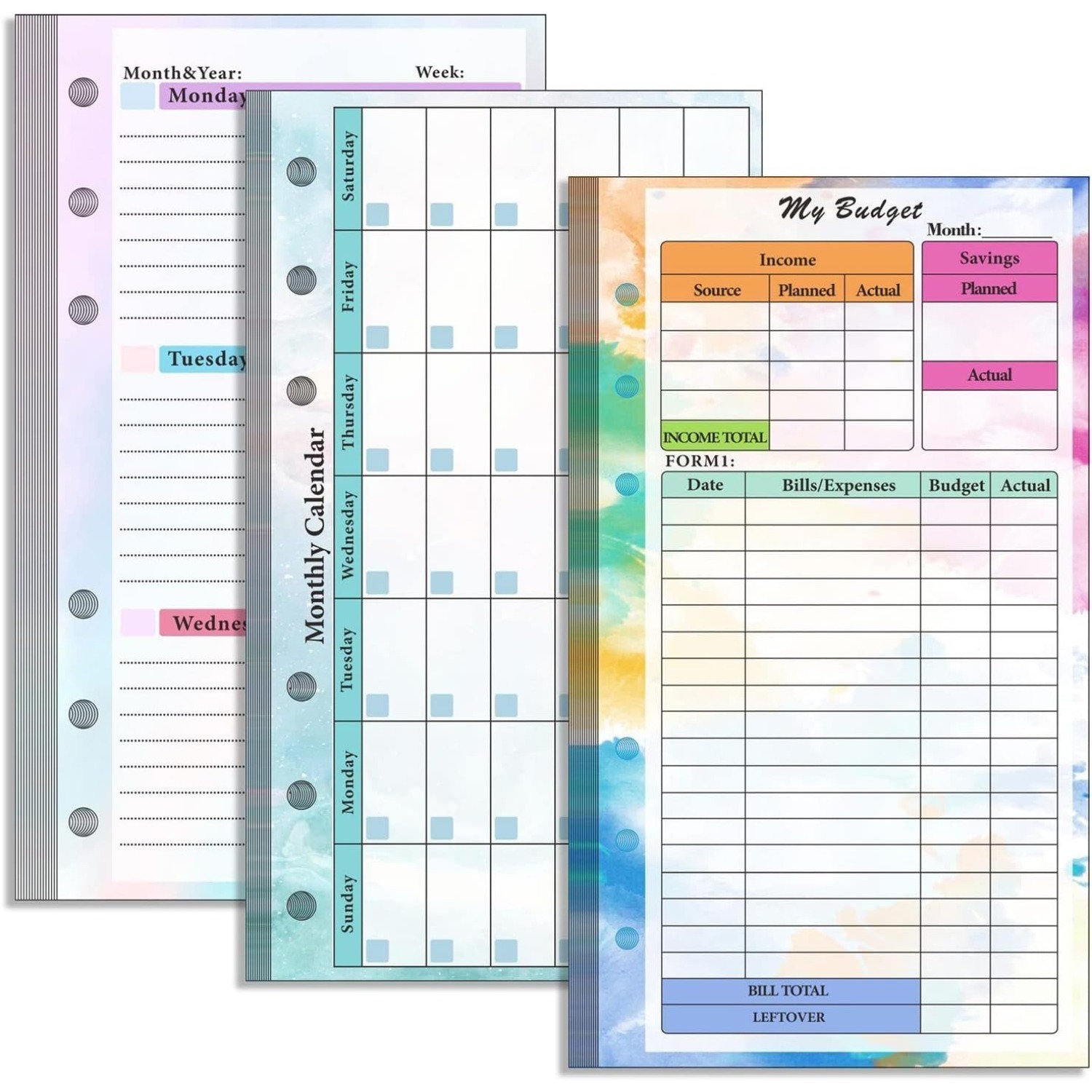 Planner Weekly Budget - Set mit 6-Loch-A6-Ordnerminen mit Monatsplaner, Wochenplaner-Budgetblatt-Set,